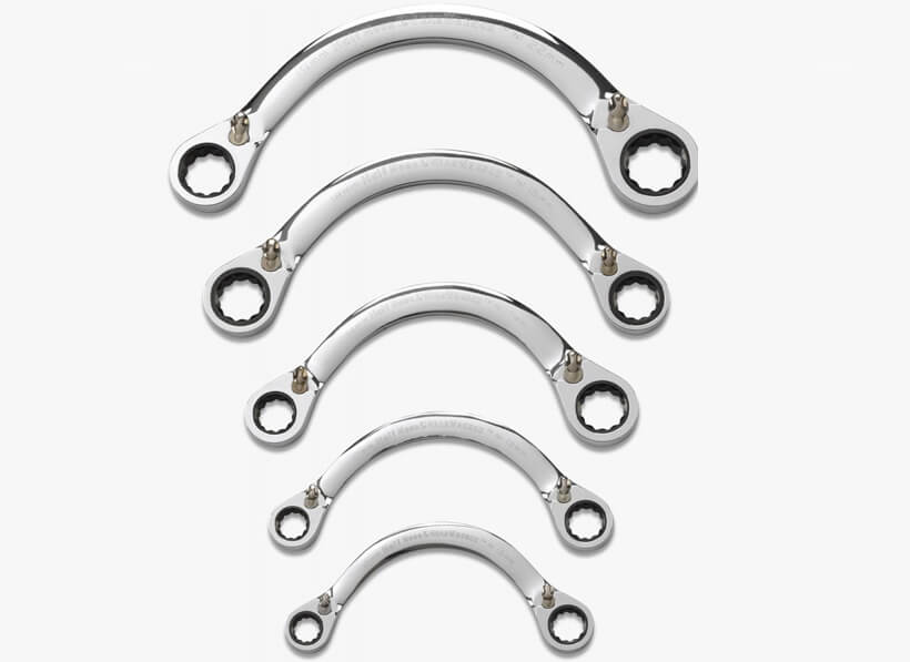 LLAVE COMBINADA CON MATRACA REVERSIBLE DOBLE CAJA MEDIA LUNA 9850